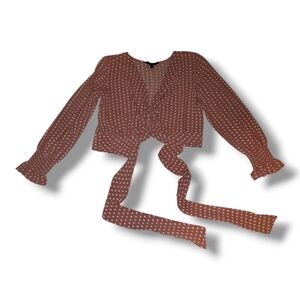 Kaii Pink Polka Dot Wrap Blouse